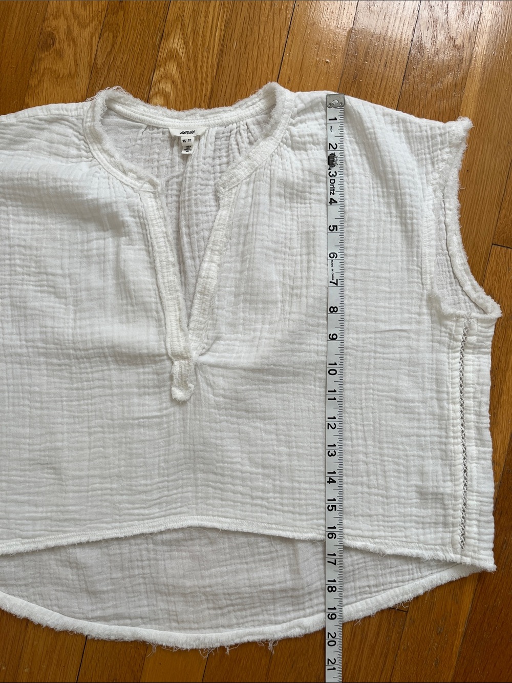Aerie XS Pool to Party 100% Cotton Gauze Textured White Crop Top Oversized Shirt - Picture 12 of 12